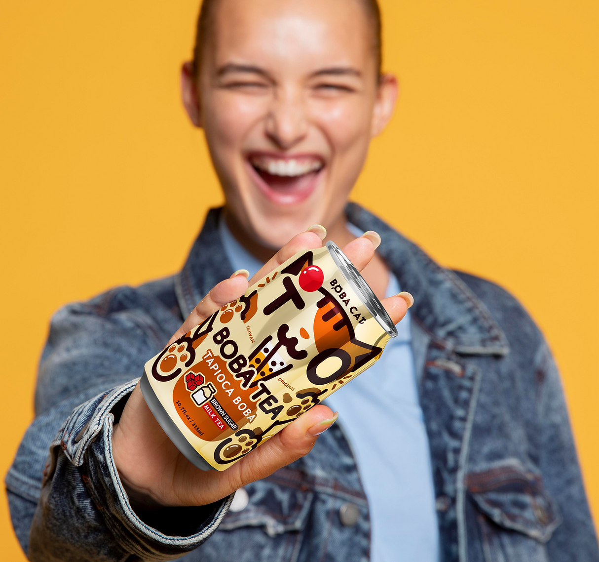 Burbulinė pieniška arbata su rudu cukrumi BOBA CAT, 315 ml