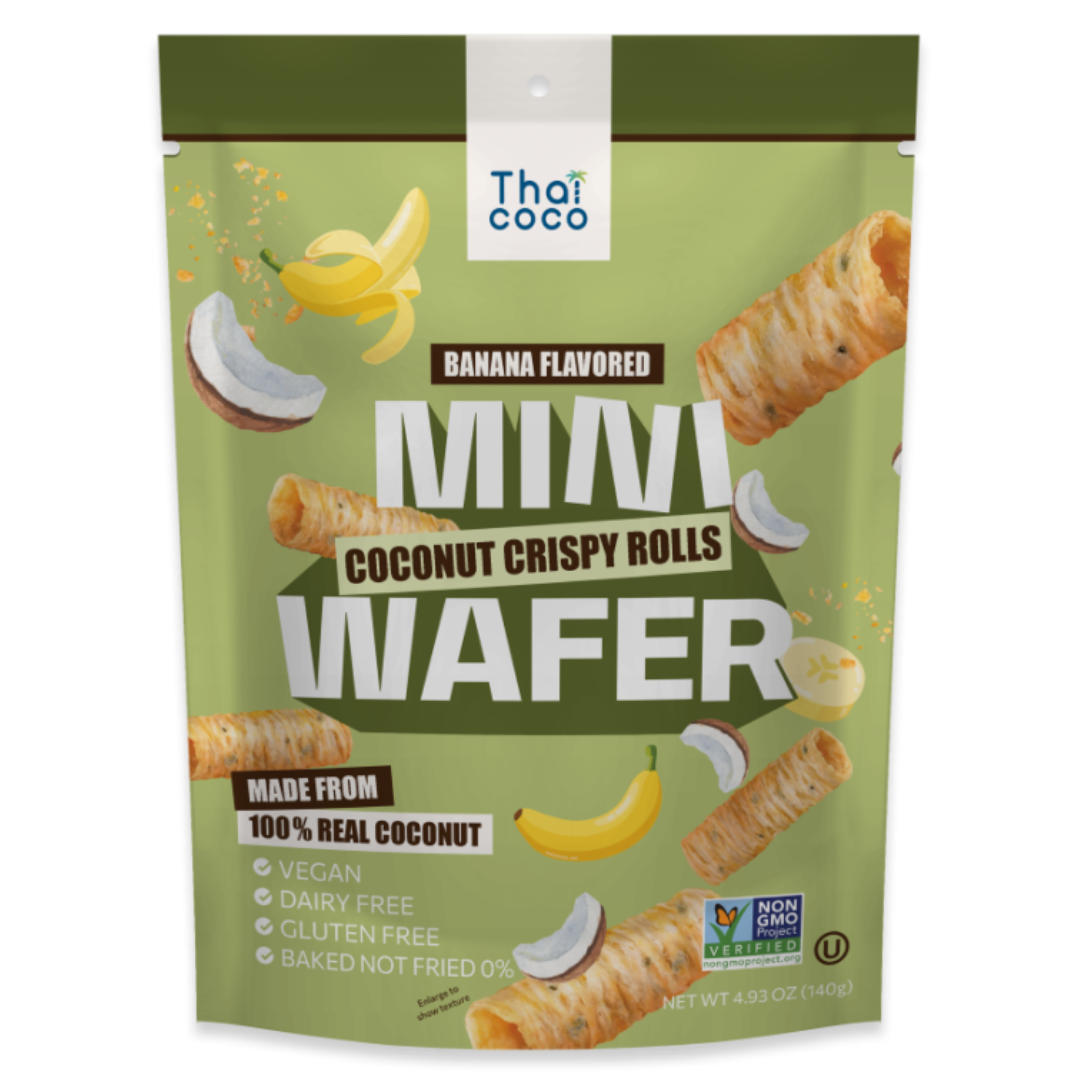 Coconut Crispy Rolls Banana Flavored THAI COCO, 140 g in a sachet