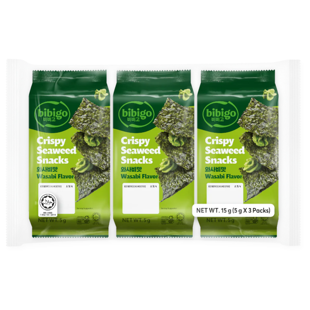 Crispy Seaweed Snack Wasabi (3 pack) BIBIGO, 15 g