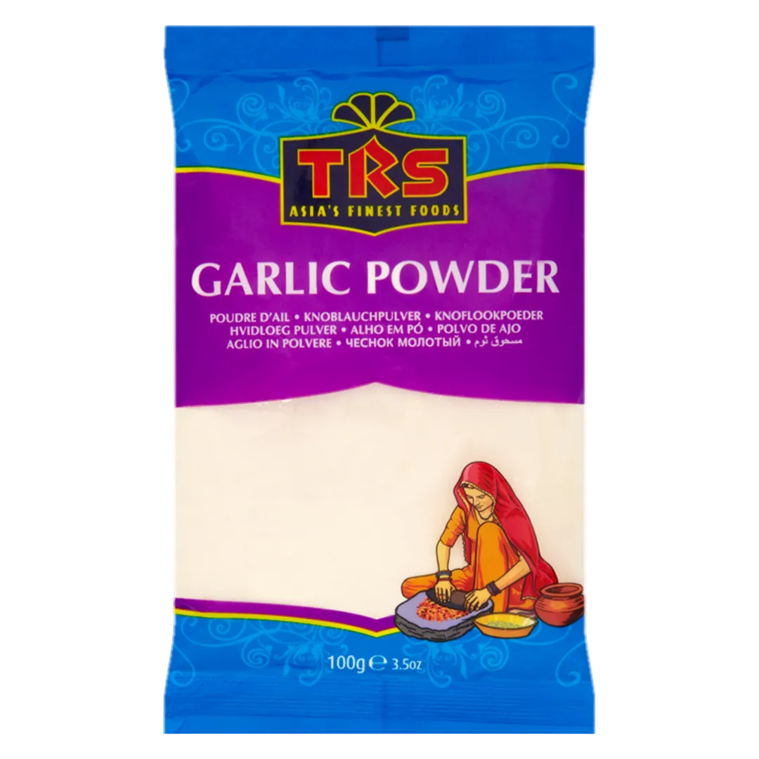 TRS Garlic Powder packaging with a woman cooking on the label