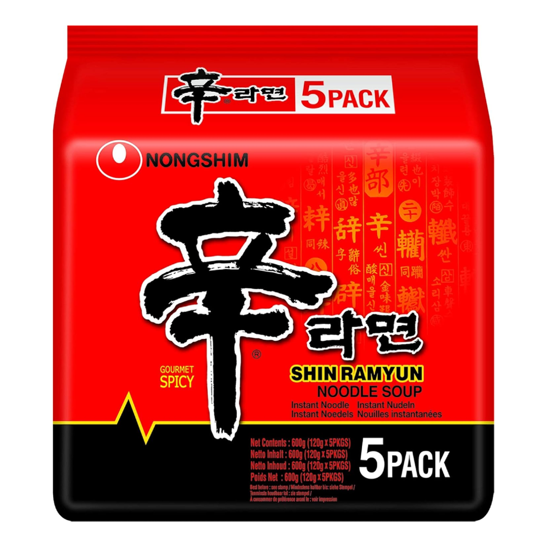 Greitai paruošiami makaronai Shin Ramyun (Šeimos pakuotė) NONGSHIM, 5 x 120 g