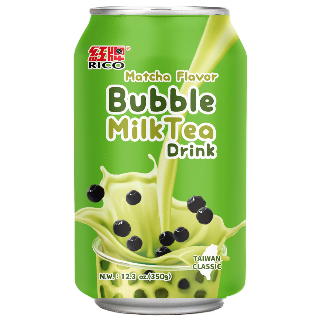Matcha Flavor Bubble Milk Tea RICO, 340 ml in a can