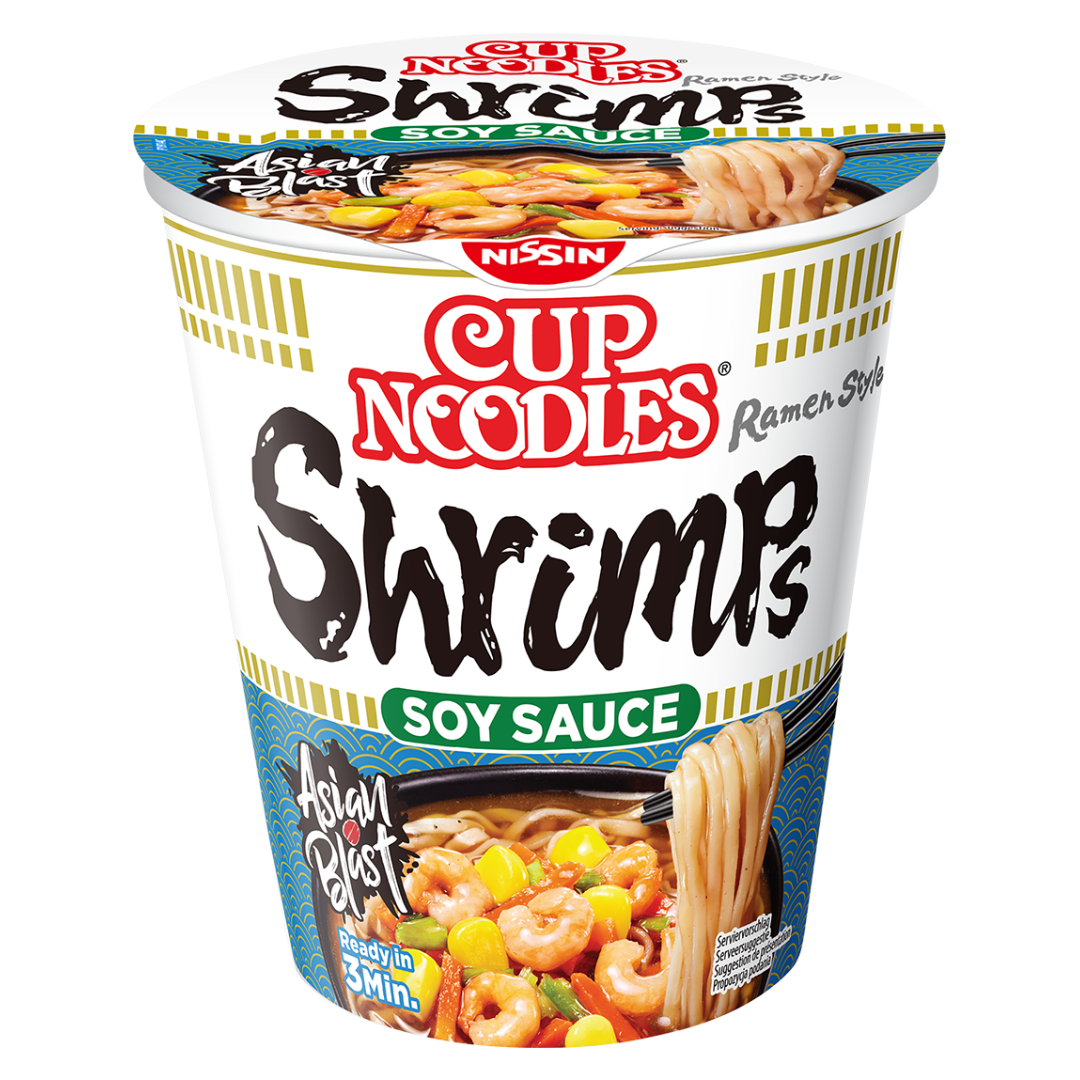 Soy Sauce Shrimp Instant Cup Noodles NISSIN, 63 g plastic cup