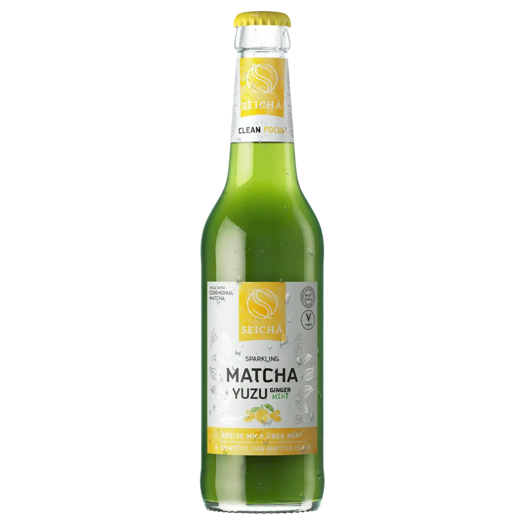 Matcha Yuzu Ginger Mint Sparkling Drink SEICHA, 330 ml in a glass bottle