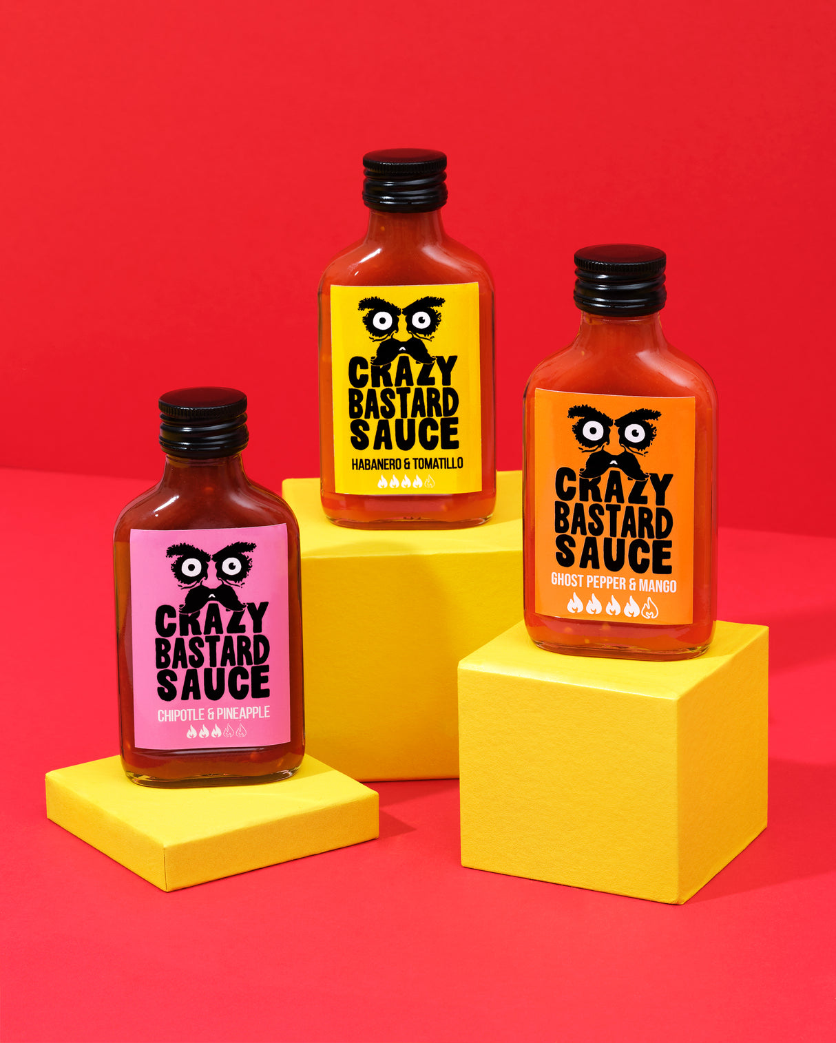 3 aštriausių padažų rinkinys dovanų dėžutėje CRAZY BASTARD, 3 x 100 ml