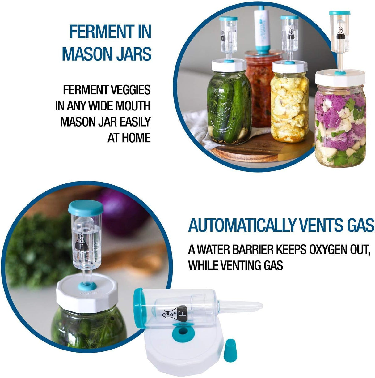 Fermentation Airlocks for Wide Mouth Mason Jars FERMENTOLOGY (4 Pack)