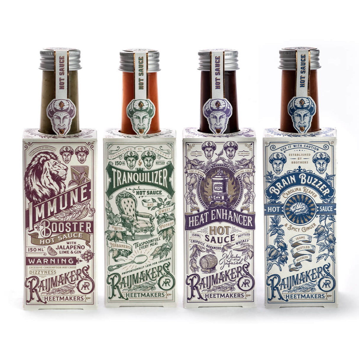 Aštrių padažų rinkinys dovanai RAIJMAKERS HEETMAKERS, 4 x 150 ml