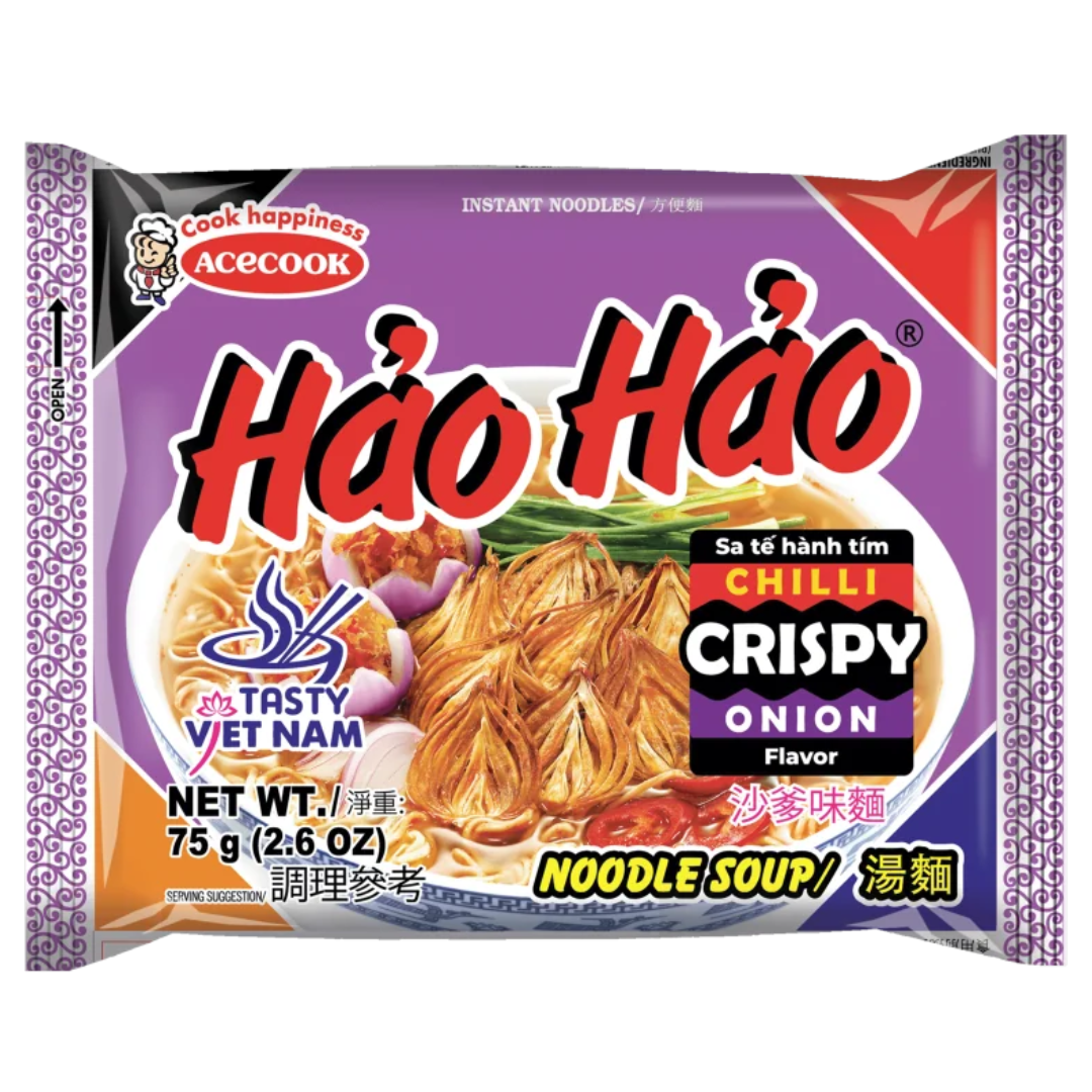 Instant Noodles Chilli Crispy Onion Flavour Hao Hao ACECOOK, 75 g in a sachet