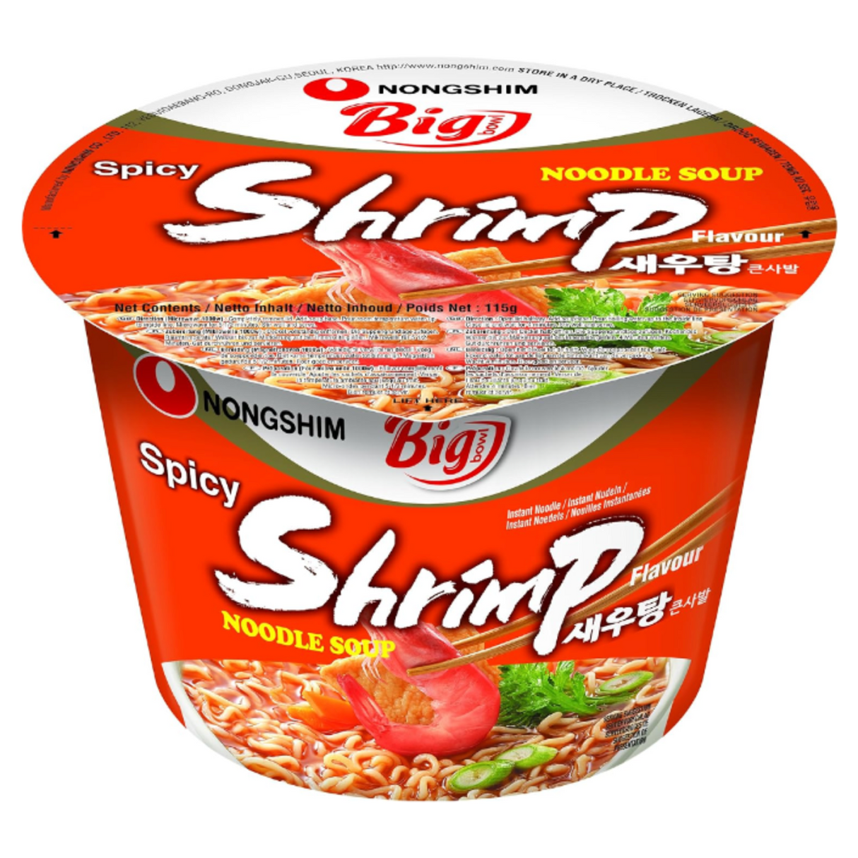 Instant Noodles Shrimp Flavor in Big Bowl NONGSHIM, 115 g