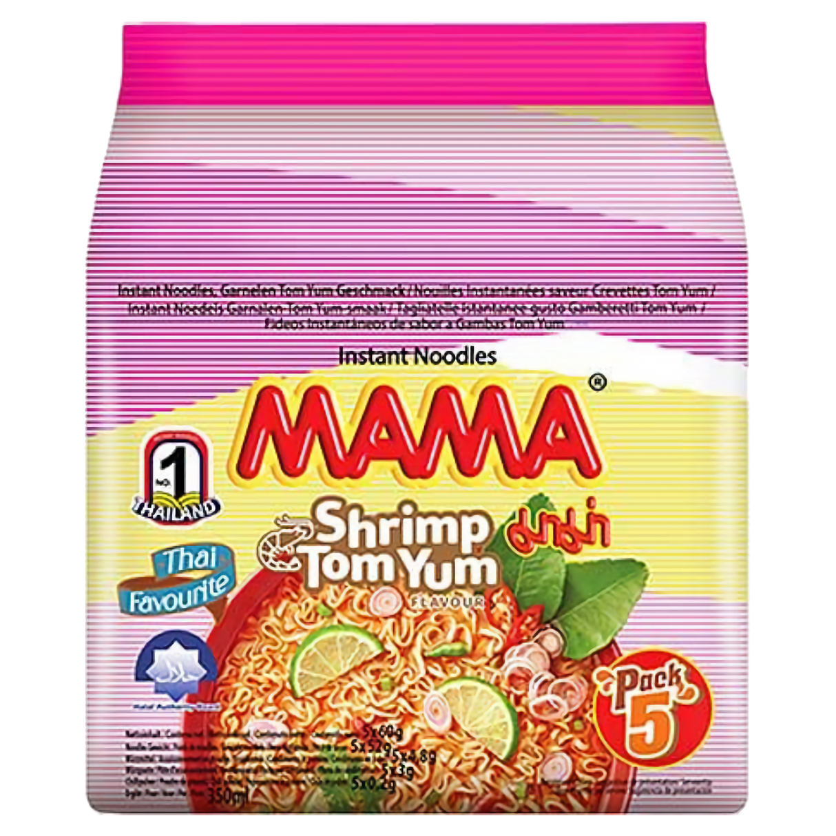 Instant Noodles Shrimp Tom Yum  MAMA, 5 x 60g in a sachet