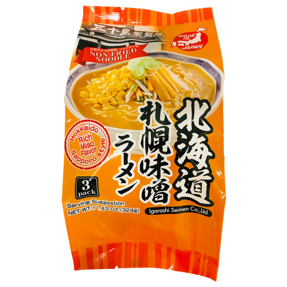 Greitai paruošiami ramen makaronai (Sapporo Miso Ramen) IGARASHI SEIMEN, 3 x 108 g pakuotė