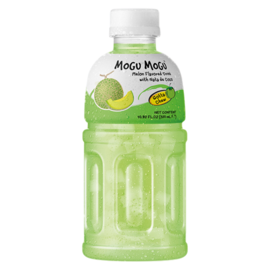 Melon flavor soft drink with nata de coco MOGU MOGU, 320 ml in a plastic bottle
