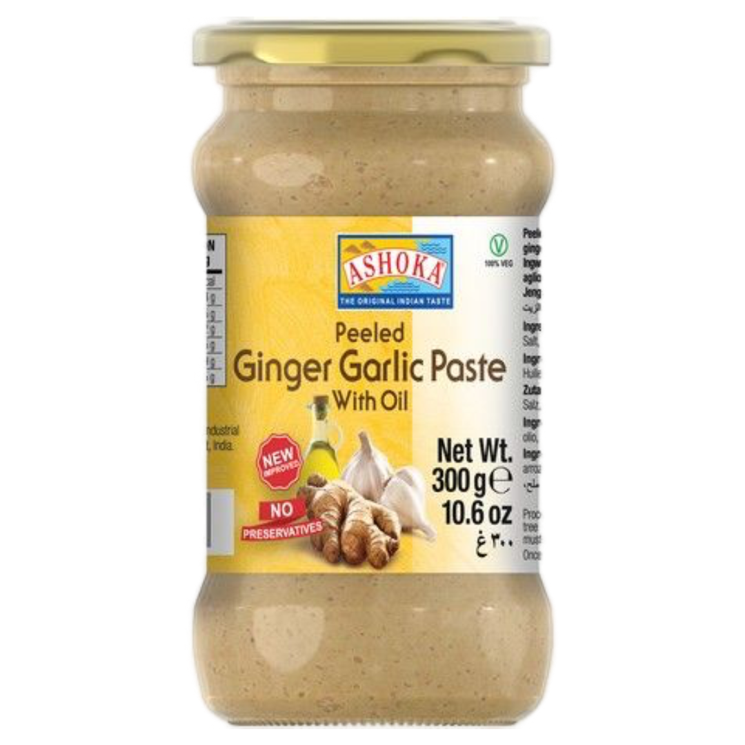 Peeled Ginger Garlic Paste in Oil ASHOKA, 300 g in a glass jar