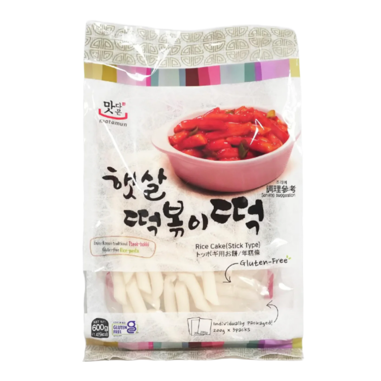 Tteokbokki Banh Gao Rice Cake Sticks MATAMUN, 600 g (3 x 200 g)