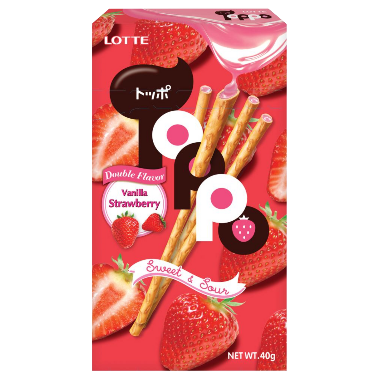 Vanilla Strawberry Pretzel Sticks Toppo LOTTE, 40 g carton box