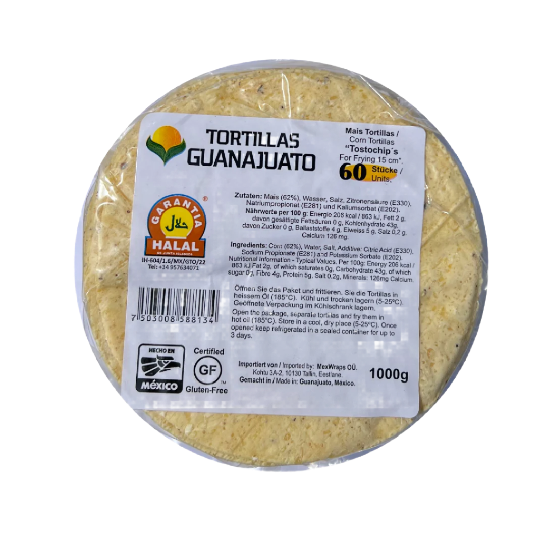 Geltonų kukurūzų tortiljos kepimui GUANAJUATO, 15 cm x 60 vnt., 1000 g