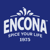 Encona logo with brand name and tagline on a blue background