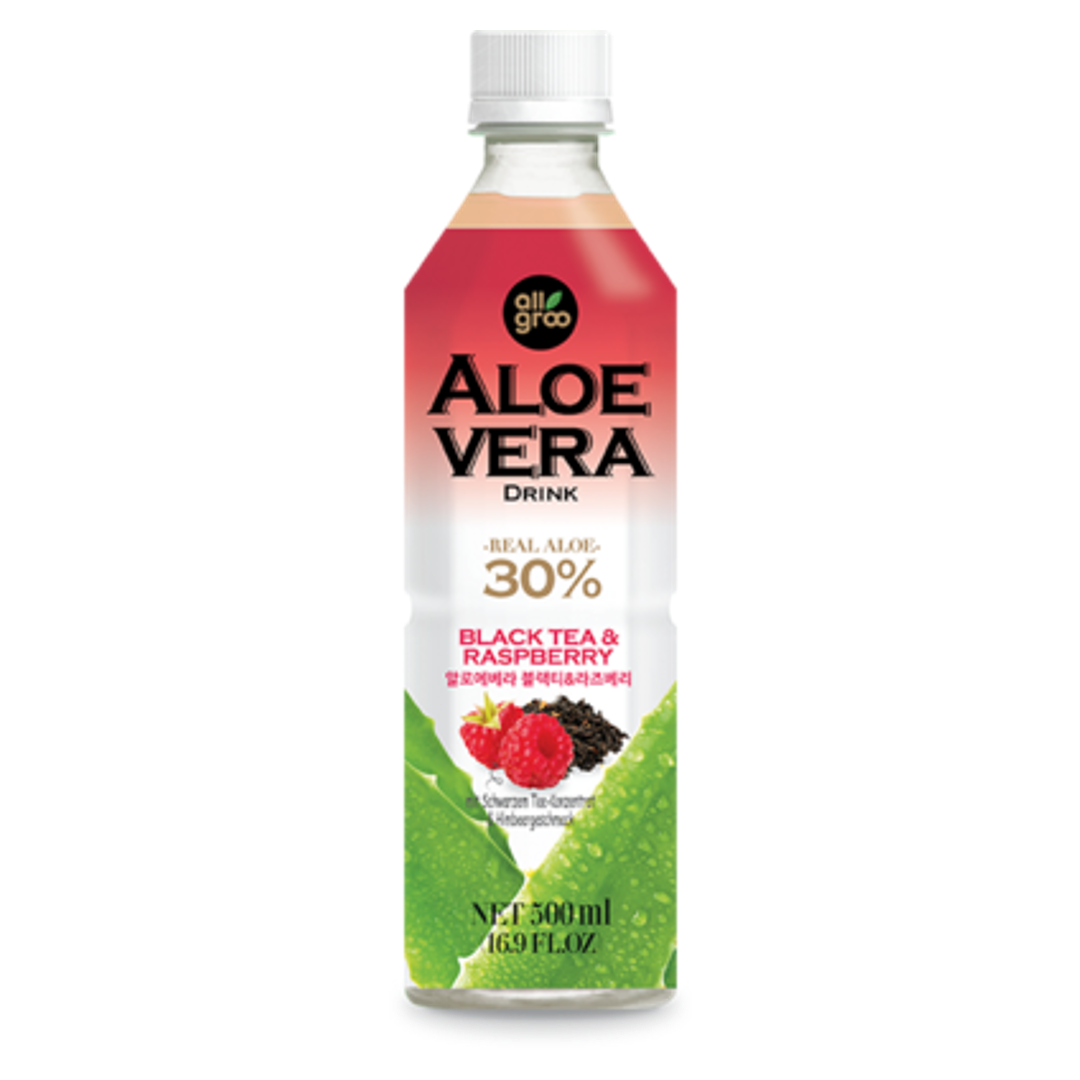 Aloe Vera gėrimas su juodąja arbata ir avietėmis ALLGROO, 500 ml