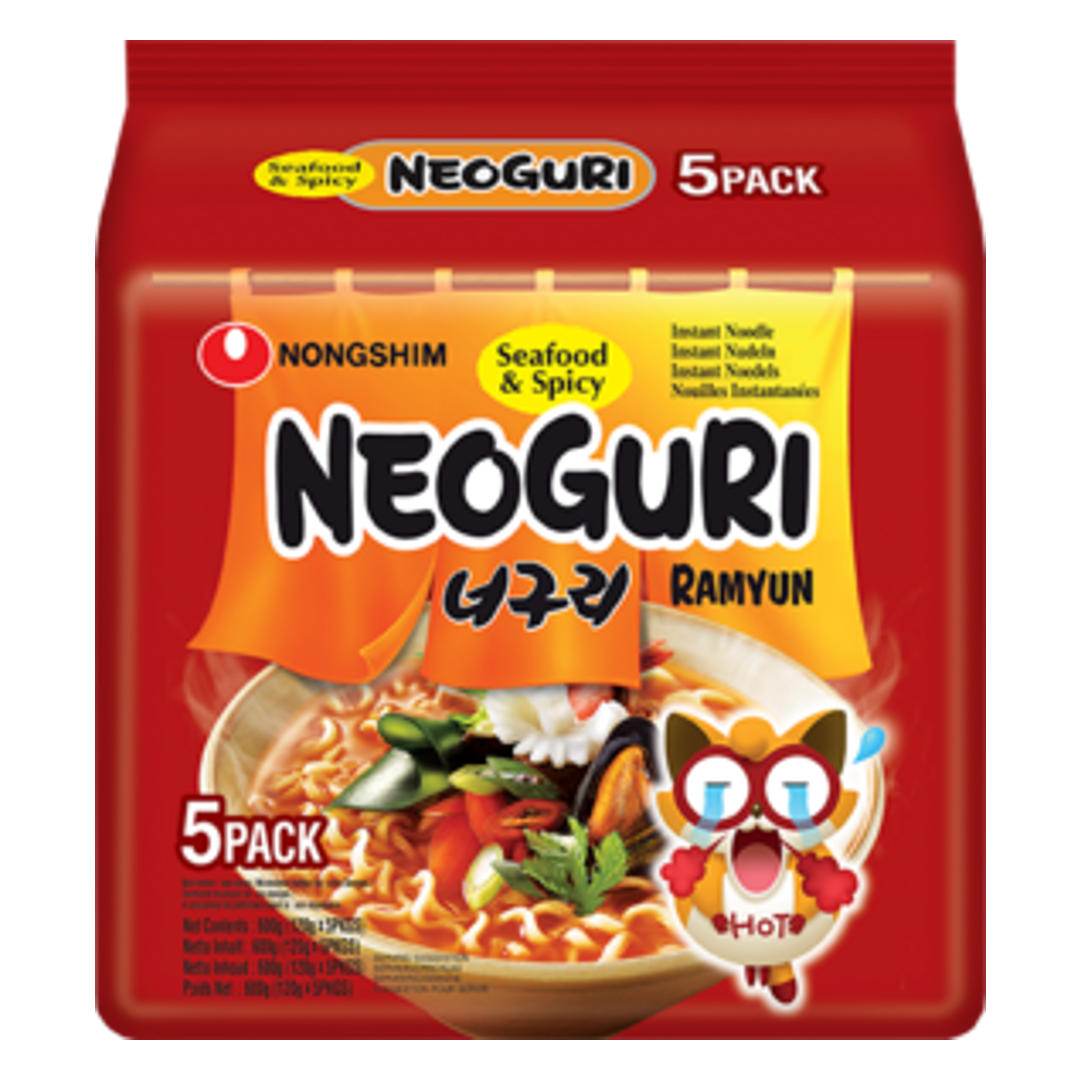 Greitai paruošiami makaronai Seafood & Spicy NONGSHIM, 5 pak., 600 g