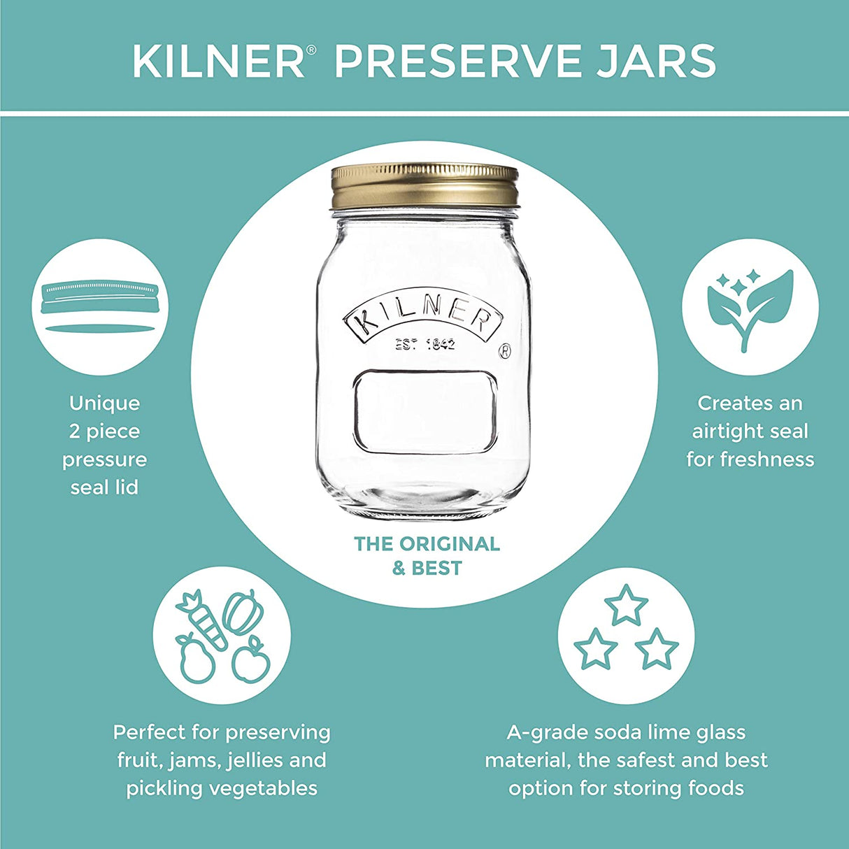 KILNER konservavimo stiklainiai (0,5 arba 1 litro)